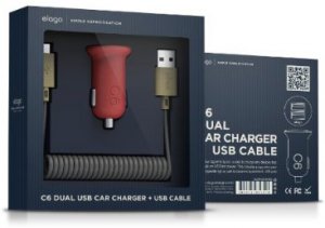 Зарядное устройство Elago Car Charger C6 - Dual USB cable micro USB (Red)