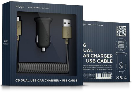 Зарядний пристрій Elago Car Charger C6 - Dual USB + cable micro USB (Black)