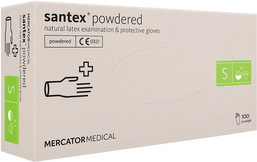 Рукавички латексні Mercator Medical Santex powdered, розмір S (6-7), 50 пар.