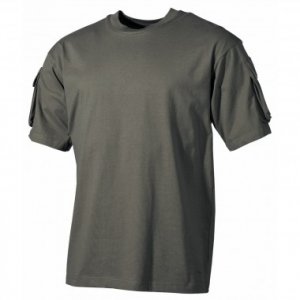 Тактическая футболка спецназа США, темно-зеленая (масло), с карманами на рукавах, х / б MFH (L)