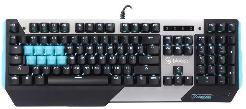 Клавіатура A4Tech Bloody B865 LIGHT STRIKE, чорна з блакитними та сірими вставками