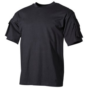 Тактическая футболка спецназа США, чёрная, с карманами на рукавах, х/б MFH (M)