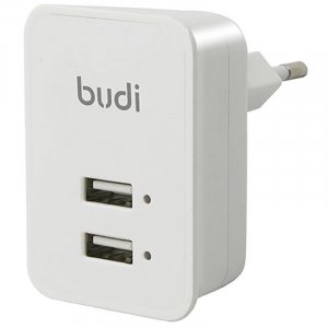 Зарядное устройство BUDI Car charger Blue Led 1USB 2.4 A+ Lightning cable 1.2 m White