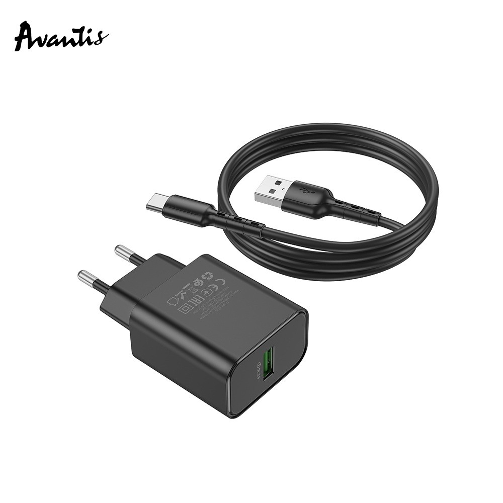 Зарядний пристрій Avantis A435 QC3.0 single port 3.0A/18W + Type-C cable Black