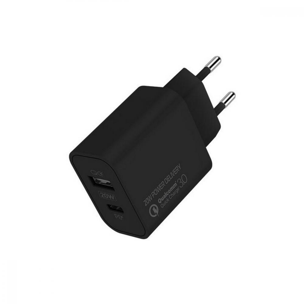 Зарядний пристрій ColorWay (Type-C + USB QC3.0 V2) 20W чорний (CW-CHS025QPD-BK)