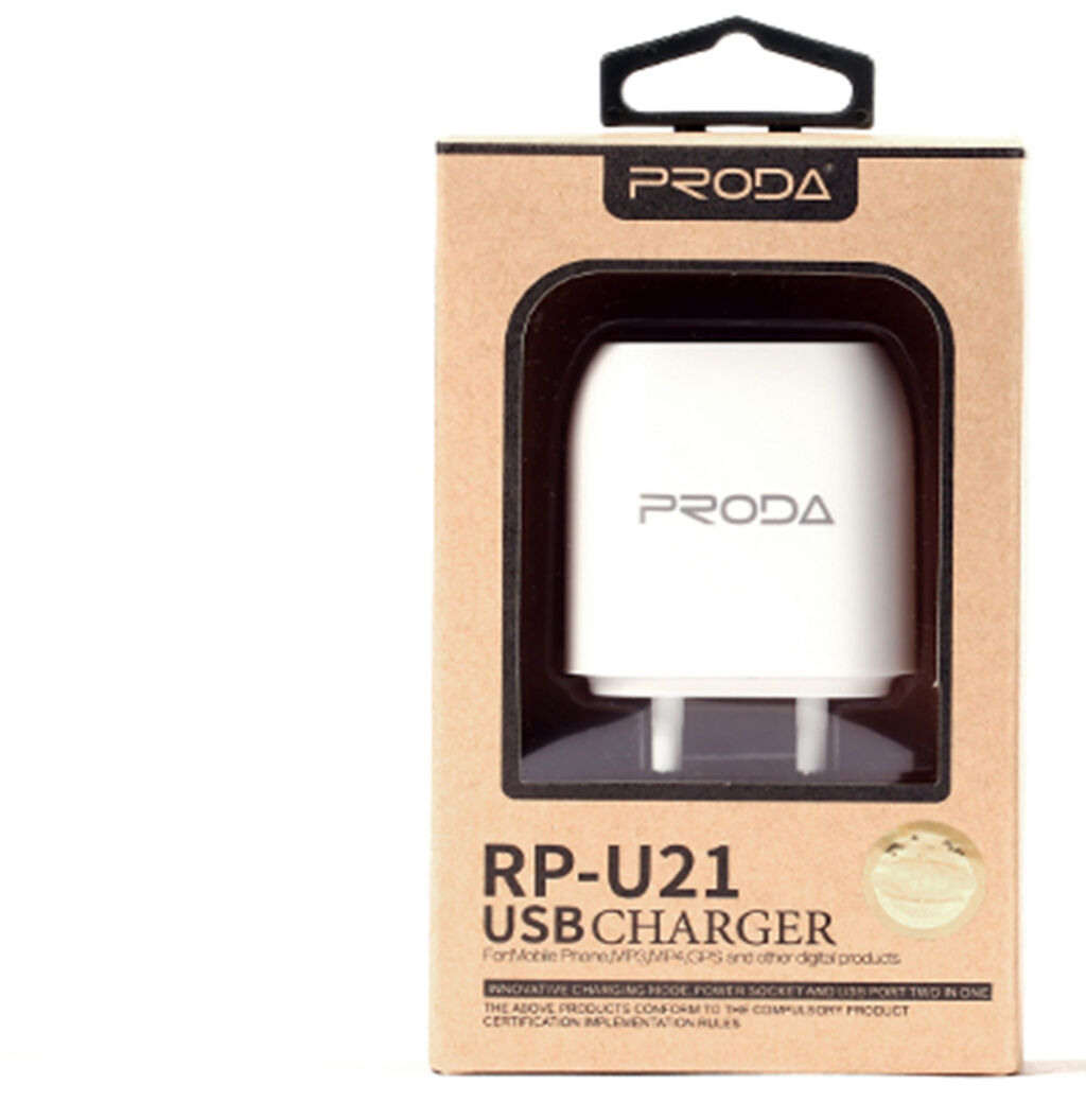 Зарядний пристрій Proda Flat RP-U21 2.1A 2*USB білий євровилка для смартфонів
