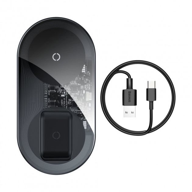Беспроводное зарядное Baseus Simple 2in1 Wireless Charg Pro Edition For Phones+Pod Transparent (CA02