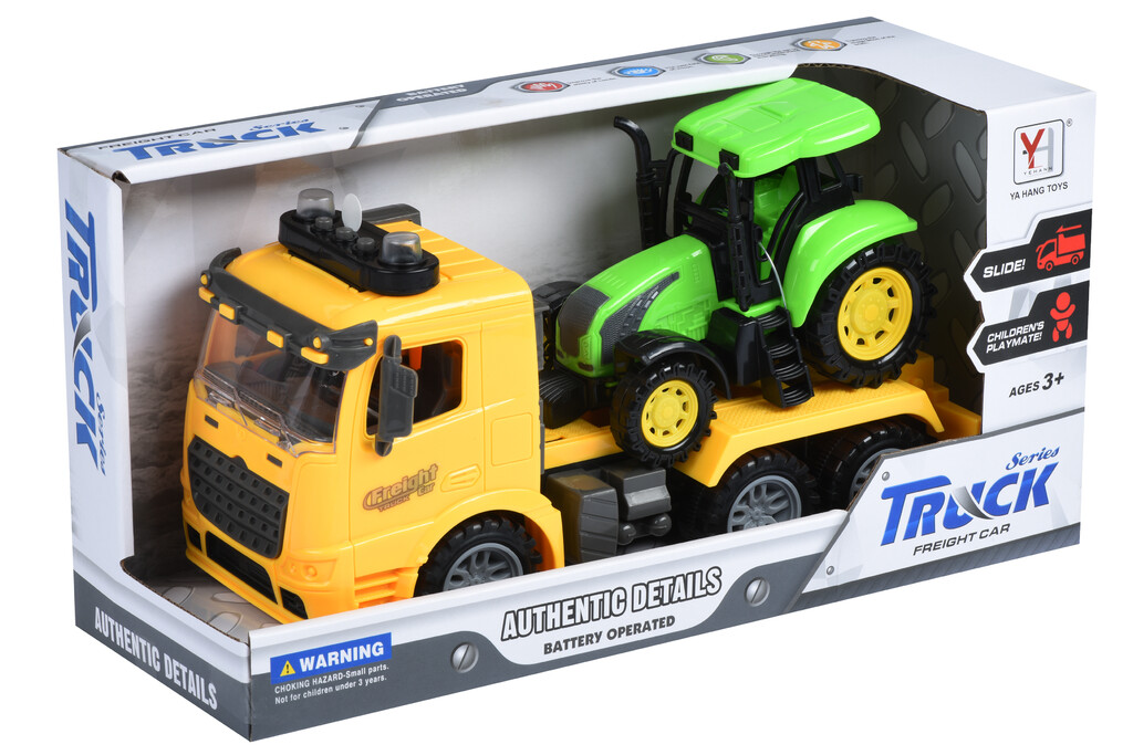 Машинка інерційна Same Toy Truck Тягач (жовтий) з трактором зі світлом і звуком