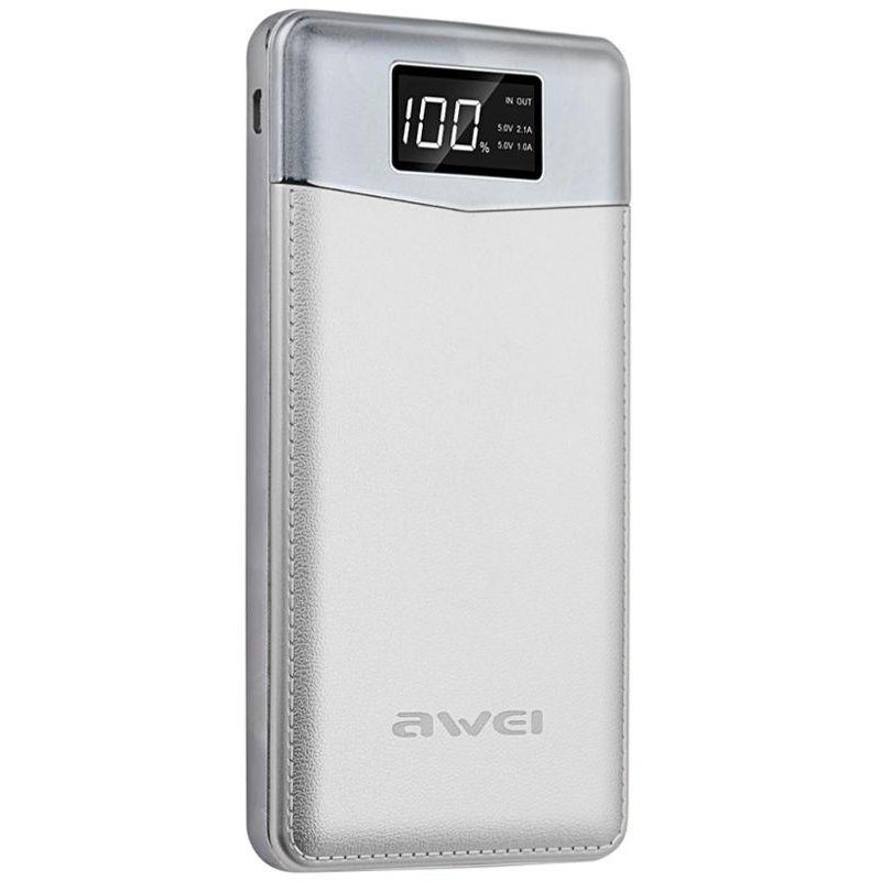 Универсальная батарея Awei P30K LCD 2USB 10000mAh Power Bank White