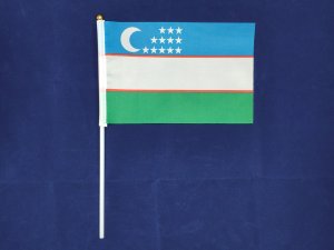 Флажок Узбекистана 14х21см на пластиковом флагштоке