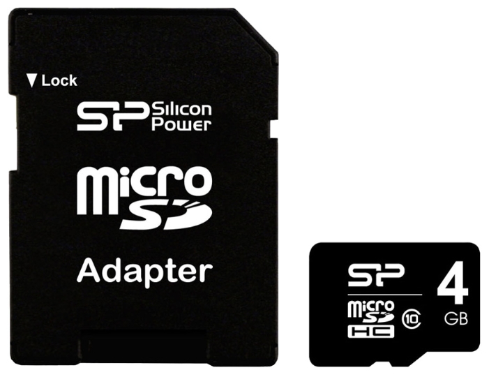 Карта памяти Silicon Power microSDHC 4GB card Class 10 adapter
