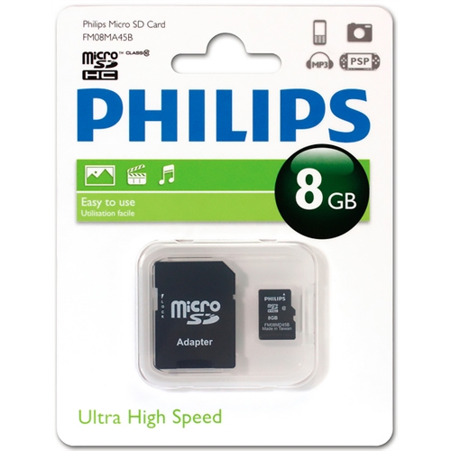 Карта пам'яті Philips microSDHC 8GB Class 10 + adapter
