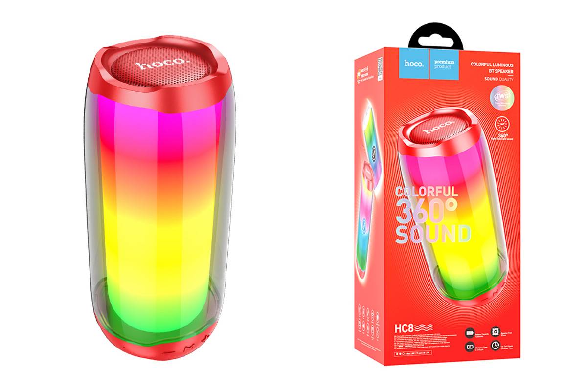Акустика HOCO HC8 Pulsating colorful luminous wireless speaker Red