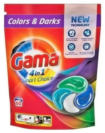Капсули для прання Gama 4in1 Colors&Darks 60шт