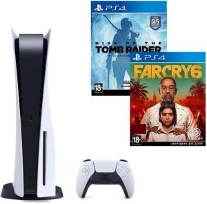 Игровая приставка Sony PlayStation 5 (PS5) + Far Cry 6 + Rise of the Tomb Raider