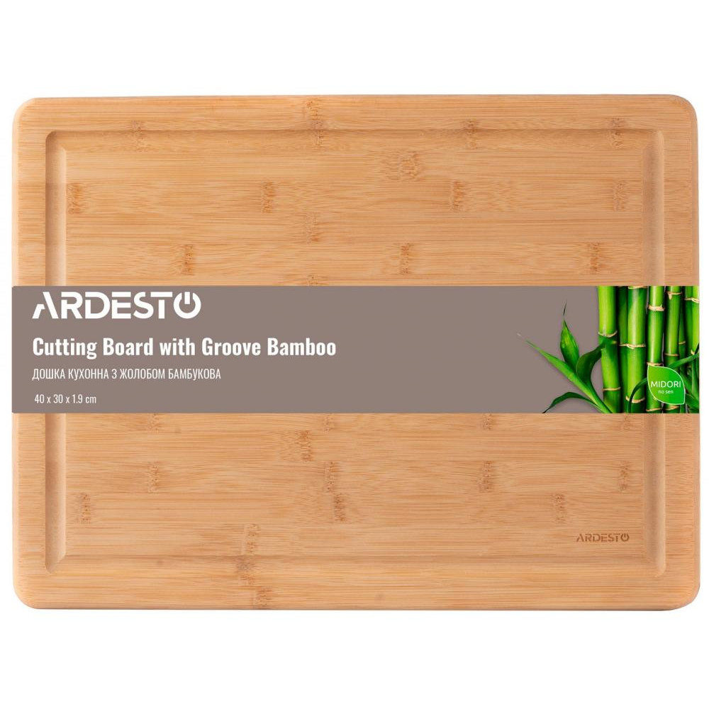Дошка для нарізки Ardesto Midori з жолобом, 40*30*1.9 см, бамбук (AR1440BG)