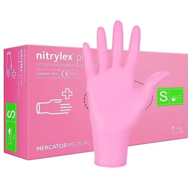Рукавички нітрилові Nitrylex pink, розмір S (6-7), 50 пар.
