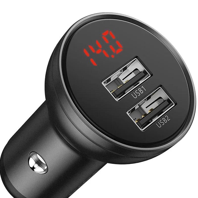 Автомобільний зарядний пристрій Baseus Digital Display (4.8A) + USB Cable 3in1 1.2m (TZCCBX-0G) Grey
