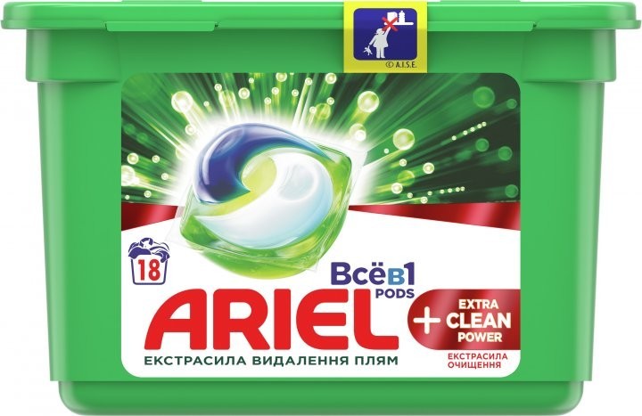 Капсули для прання Ariel 3в1 Extra Clean 18шт