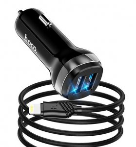 Автомобильное зарядное устройство Hoco Z40 Superior dual port car charger set (Lightning) Black