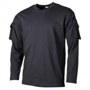 Тактическая футболка спецназа США с длинным рукавом, чёрная, с карманами на рукавах, х/б MFH (XXL)