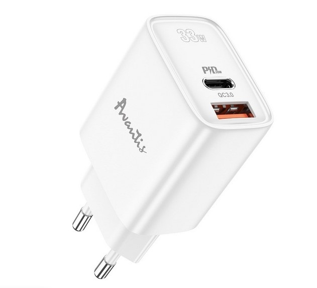 Зарядное устройство Avantis A870 Super Si 33W quick charger QC 3.0 + PD (A+C ports) White