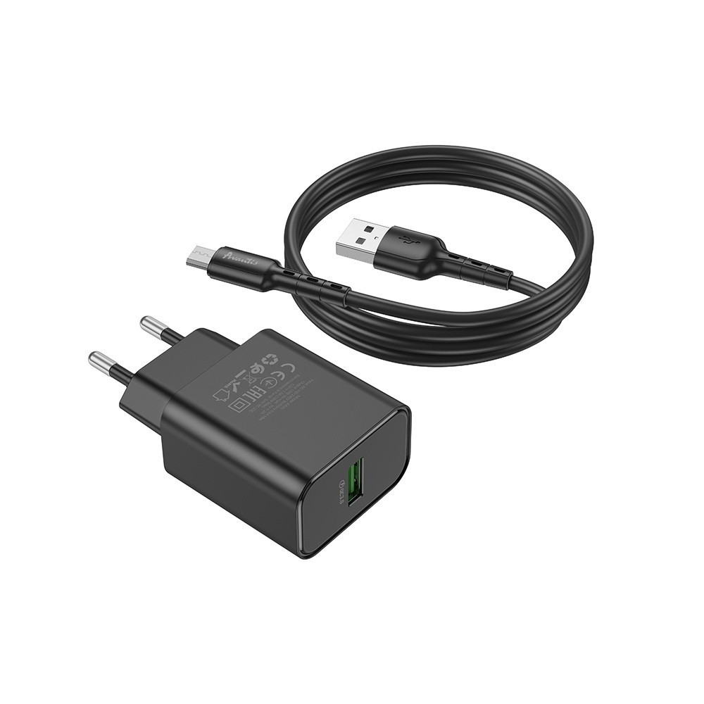 Зарядное устройство Avantis A435 QC3.0 single port 3.0A/18W + Micro cable Black
