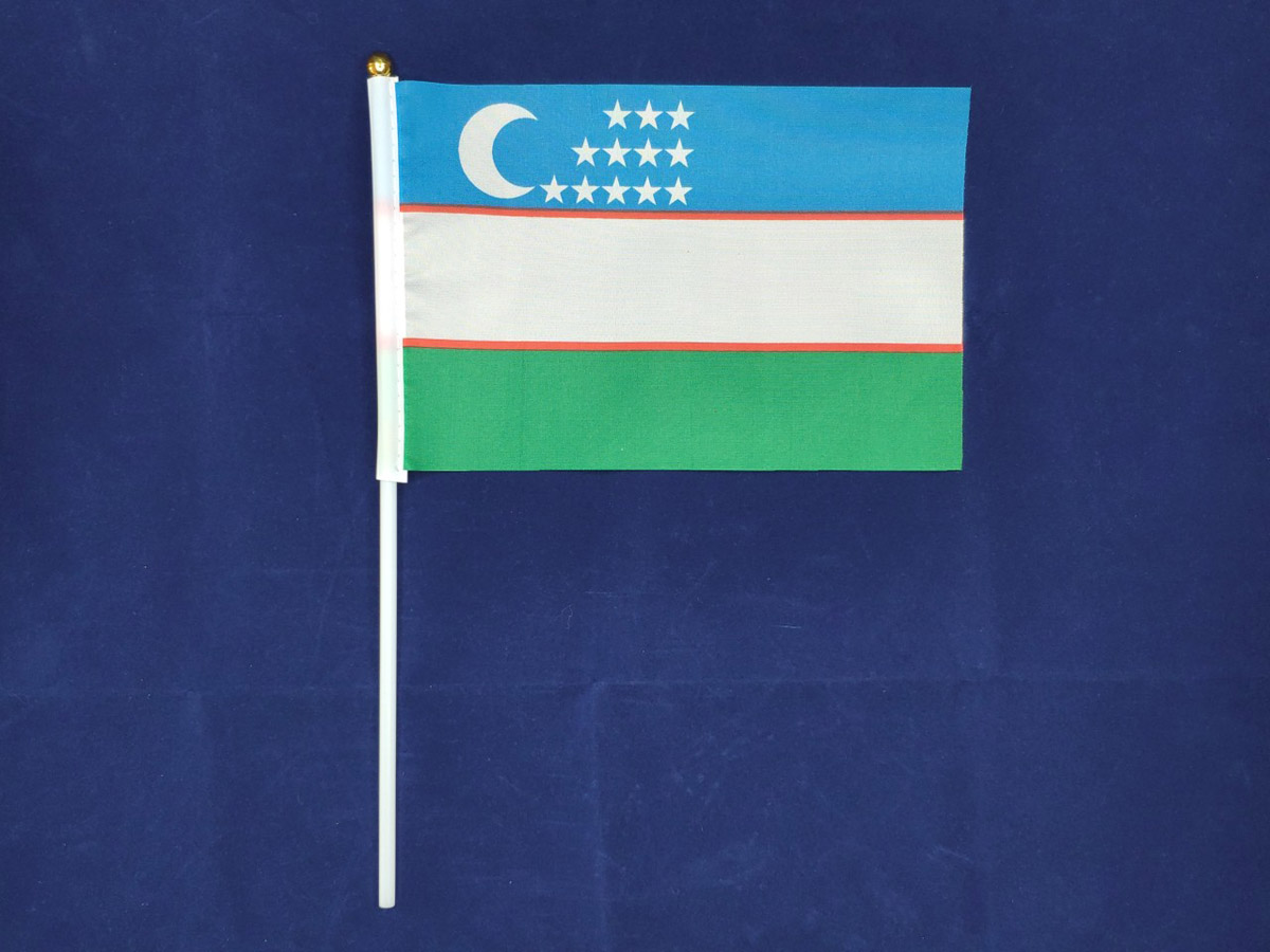 Прапорець Узбекистану 14х21см на пластиковому флагштоку