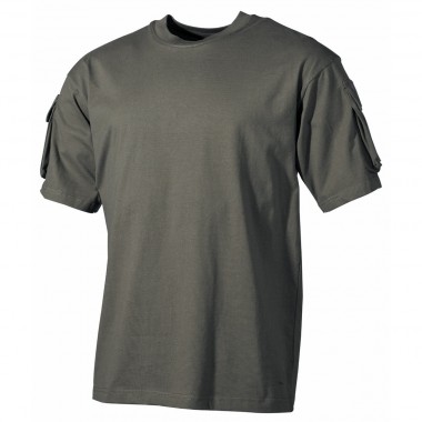 Тактична футболка спецназу США, темно-зелена (олива), з кишенями на рукавах, х / б MFH (L)