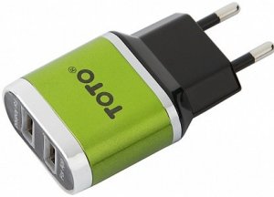 Зарядное устройство TOTO TZV-41 Led Travel charger 2USB 2,1 A Green