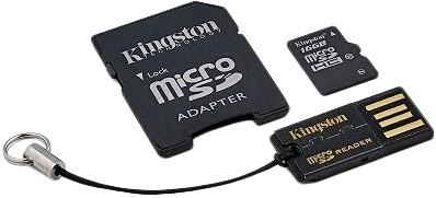 Карта памяти Kingston microSDHC 16GB Class 4 SD adapter USB reader