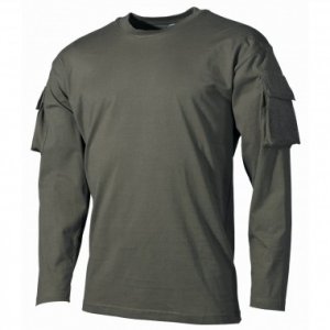 Тактическая футболка спецназа США с длинным рукавом, темно-зеленая (масло), с карманами на рукавах,