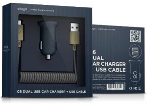 Зарядное устройство Elago Car Charger C6 - Dual USB cable micro USB (Indigo)
