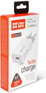 Зарядное устройство для Colorway 1USB Huawei Super Charge/Quick Charge 3.0, 4A (20W) белый (CW-CHS01