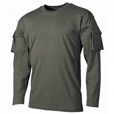 Тактична футболка спецназу США з довгим рукавом, темно-зелена (олива), з кишенями на рукавах,(M)