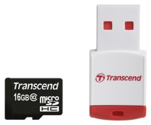 Карта памяти Transcend microSDHC 16GB Class 10 RDP3 Card Reader