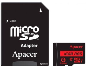 Карта памяти Apacer microSDHC 16Gb UHS-I U1+adapter (R85MB/s)