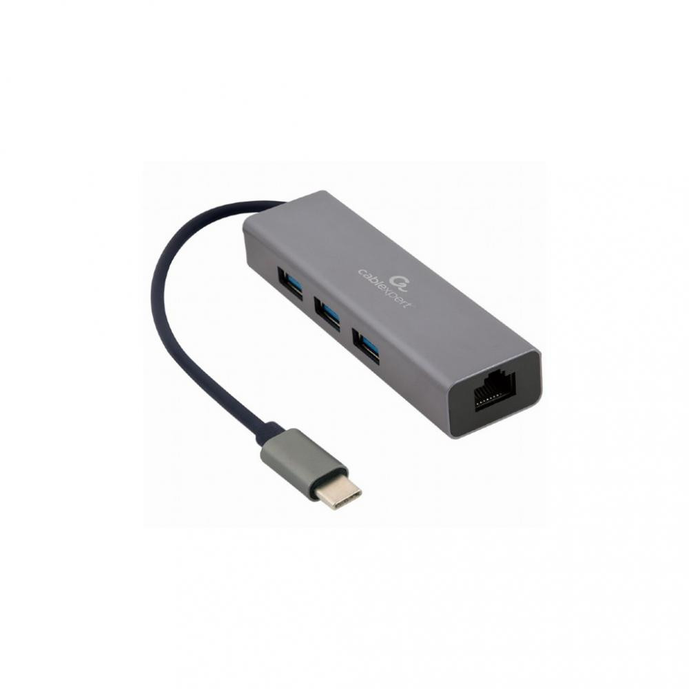 USB-хаб Cablexpert 3хUSB3.1 металл, Grey (A-CMU3-LAN-01)