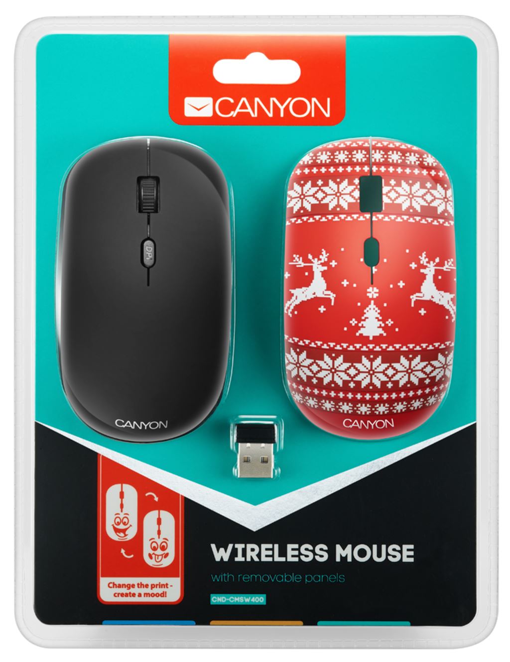 Мишка Canyon CND-CMSW400JR Wireless, Black + змінна панель "Jersey Red"