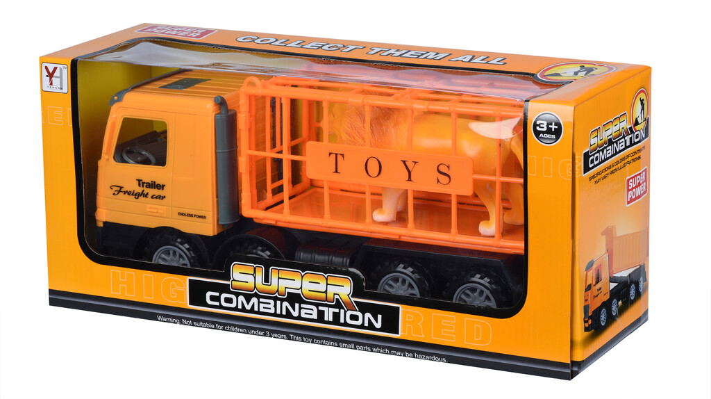 Машинка інерційна Same Toy Super Combination Вантажівка (жовта) для перевезення тварин