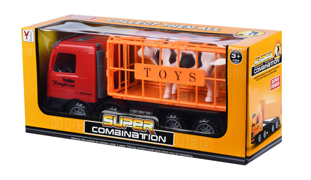 Машинка інерційна Same Toy Super Combination Вантажівка (червона) для перевезення тварин