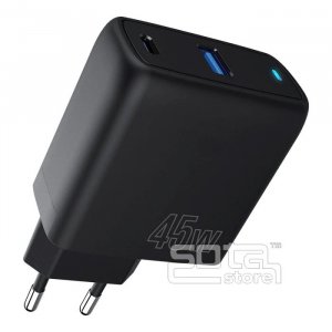 Зарядное устройство Proove Silicone Power 45W (Type-C+USB) black (WCSP45110001)