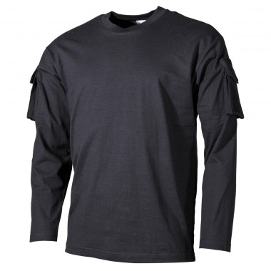 Тактична футболка спецназу США з довгим рукавом, чорна, з кишенями на рукавах, х / б MFH (XL)