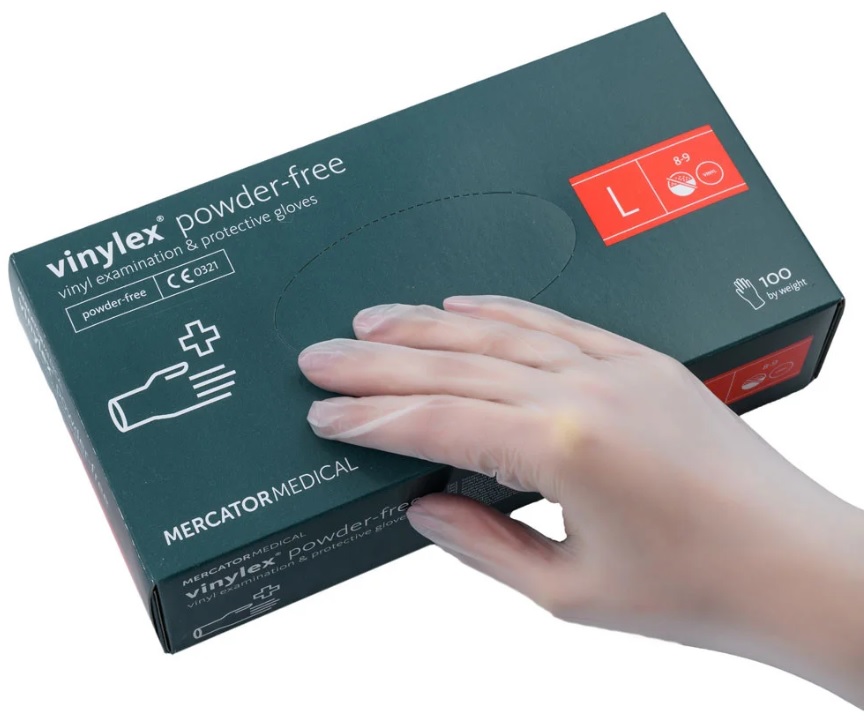 Рукавички вінілові Vinylex powder-free, розмір L (8-9), 50 пар.