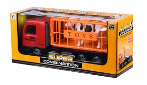 Машинка инерционная Same Toy Super Combination Грузовик (красная) для перевозки животных